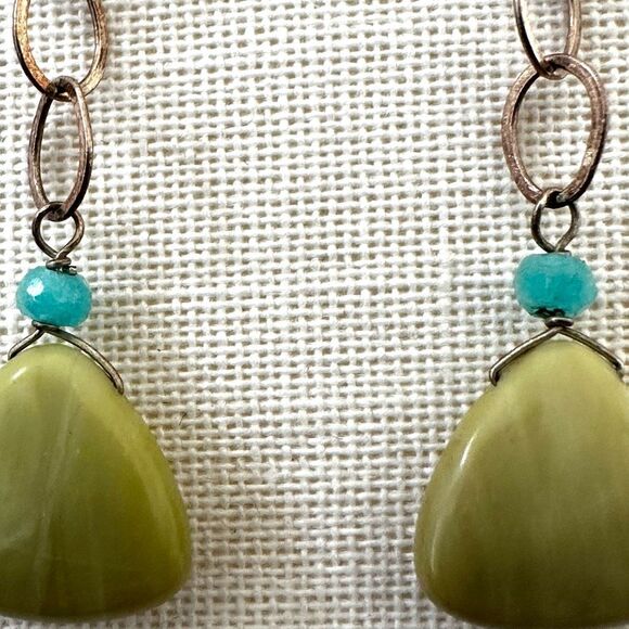 Sterling Serpentine & Apatite Dangle Earrings – Natural Stones with Boho Charm - Picture 6 of 9